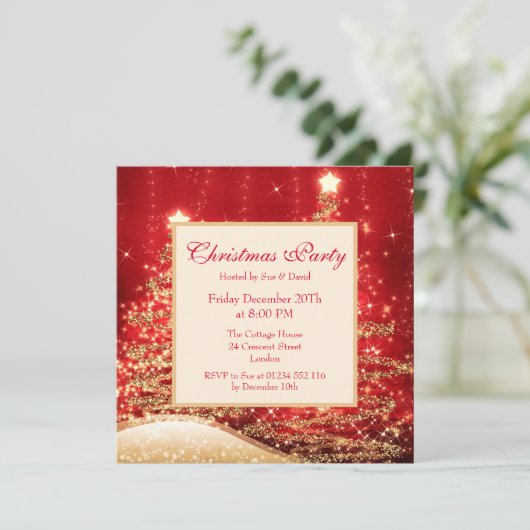 Kerstfeest Sparkelende Bomen Rood met Glitters Kaart (Staand voorkant)