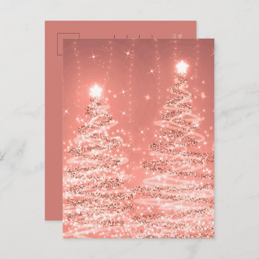 Kerstfeest Sparkling Trees Roos Gold Briefkaart (Voorkant / Achterkant)