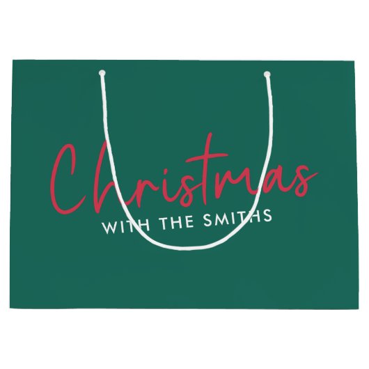 Kerstfeest | Stijlvol Trendy Forest Green Groot Cadeauzakje (Voorkant)