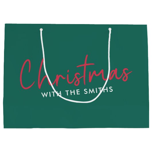 Kerstfeest | Stijlvol Trendy Forest Green Groot Cadeauzakje (Achterkant)