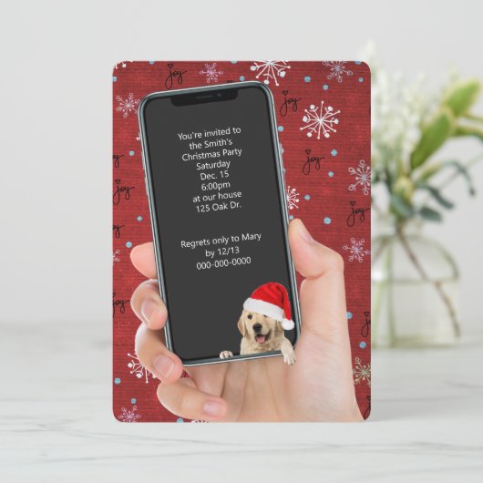 Kerstfeest Tekst uitnodiging op telefoon (Staand voorkant)