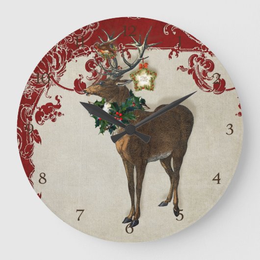 Kerstfeest ter ere van Antlers Damask Grote Klok (Voorkant)