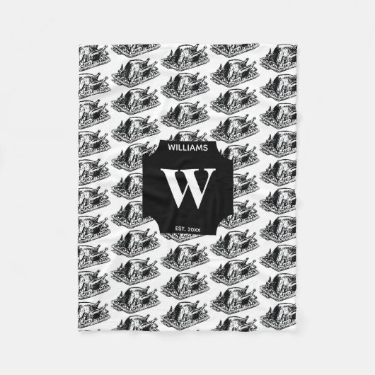 kerstfeest Thanksgiving Vintage Turkije Monogramme Fleece Deken (Voorkant)