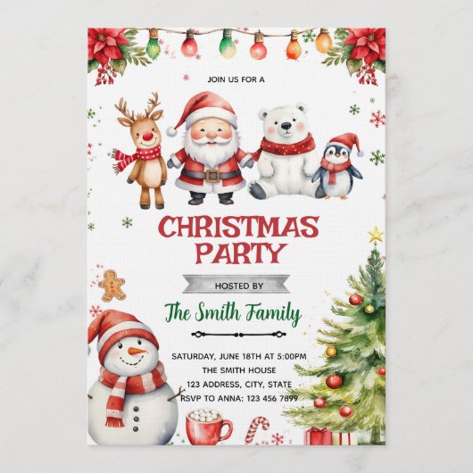 Kerstfeest thema feest uitnodiging (Voorkant)