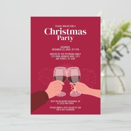 kerstfeest | Toasting Wine Glasses uitnodiging (Staand voorkant)