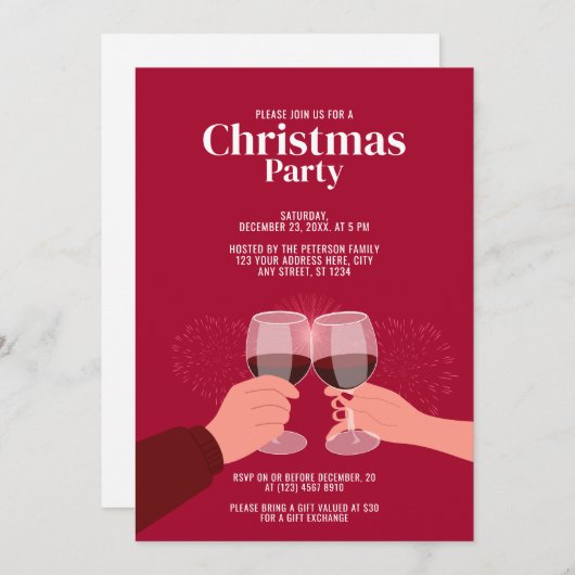 kerstfeest | Toasting Wine Glasses uitnodiging (Voorkant / Achterkant)