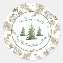 kerstfeest, trim-de-boom, familienaam, ronde sticker