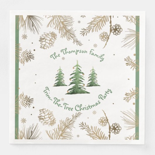 kerstfeest, trim-de-boom, familienaam, servet (Voorkant)