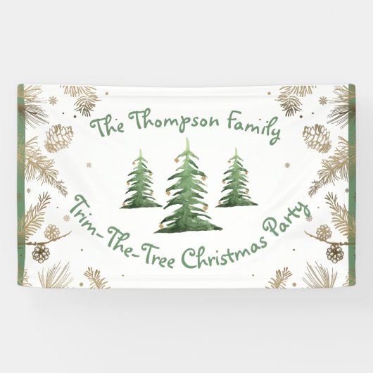 kerstfeest, trim-de-boom, familienaam, spandoek (Horizontaal)