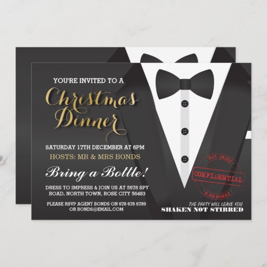 Kerstfeest Tuxedo Bow Stropdas Ball Diner Uitnodig Kaart (Voorkant / Achterkant)
