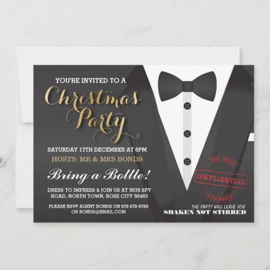 Kerstfeest Tuxedo Bow Stropdas Ball Dinner Invite Kaart (Voorkant)