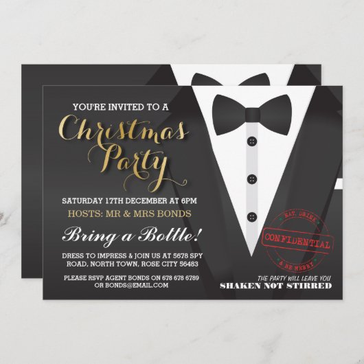 Kerstfeest Tuxedo Bow Stropdas Ball Dinner Invite Kaart (Voorkant / Achterkant)