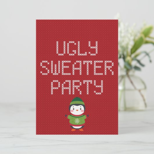 Kerstfeest Ugly Sweater Party Kaart (Staand voorkant)