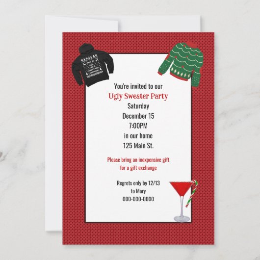 Kerstfeest Ugly Sweater Party Kaart (Achterkant)
