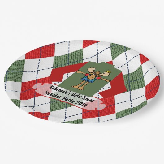 Kerstfeest Ugly Sweater Party Persoonlijk Papieren Bordje (Gekanteld)