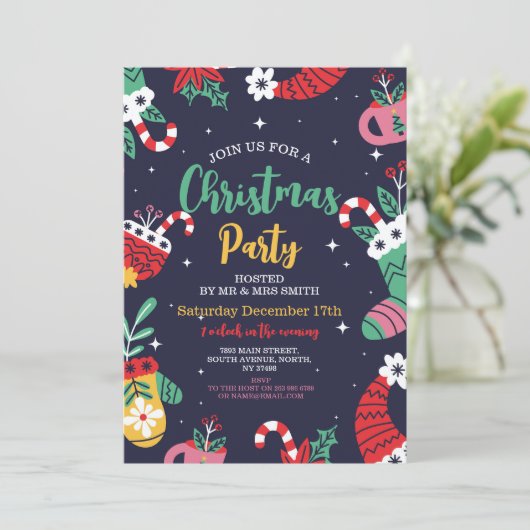 Kerstfeest Uitnodigen Feestelijke Party Tree Gifts Kaart (Staand voorkant)