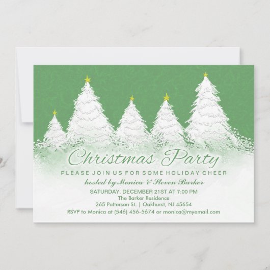 Kerstfeest Uitnodigen - Groen met Witte Bomen Kaart (Voorkant)