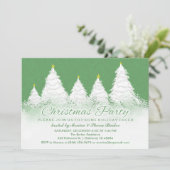 Kerstfeest Uitnodigen - Groen met Witte Bomen Kaart (Staand voorkant)