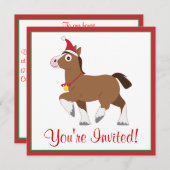 Kerstfeest Uitnodigen met paard in Santa Hat Kaart (Voorkant / Achterkant)