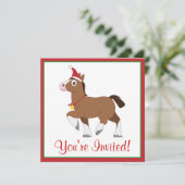 Kerstfeest Uitnodigen met paard in Santa Hat Kaart (Staand voorkant)