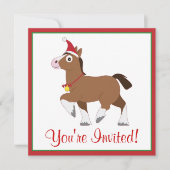 Kerstfeest Uitnodigen met paard in Santa Hat Kaart (Voorkant)