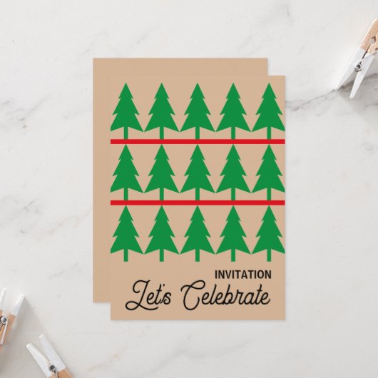 Kerstfeest uitnodigen, minimalistische Scandi stij Kaart (Voorkant / Achterkant in situ)