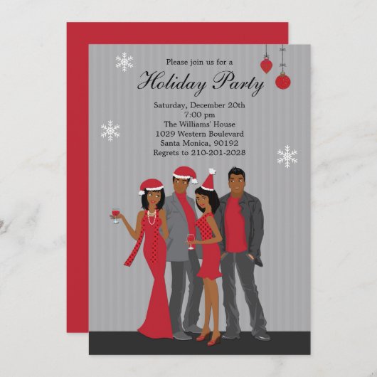 Kerstfeest Uitnodiging Afrikaans-Amerikaans (Voorkant / Achterkant)