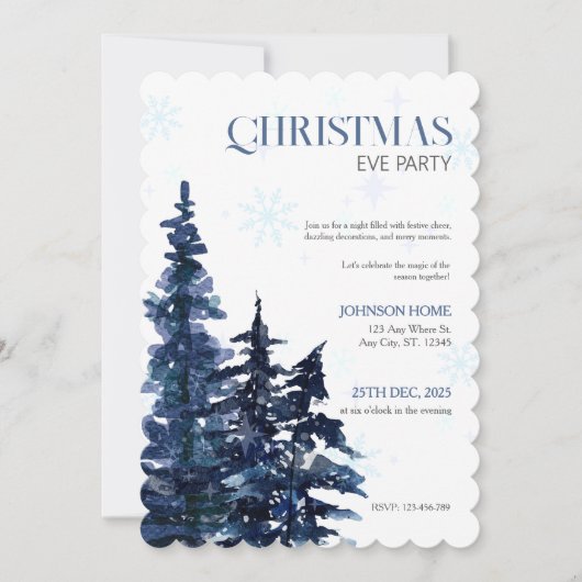 Kerstfeest Uitnodiging, Blauwe Chic Uitnodigingen (Voorkant)