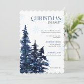 Kerstfeest Uitnodiging, Blauwe Chic Uitnodigingen (Staand voorkant)