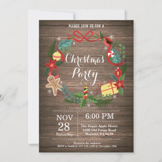 Kerstfeest Uitnodiging Bloemenkrans (Voorkant)
