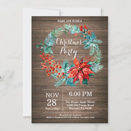 Kerstfeest Uitnodiging Bloemenkrans (Voorkant)
