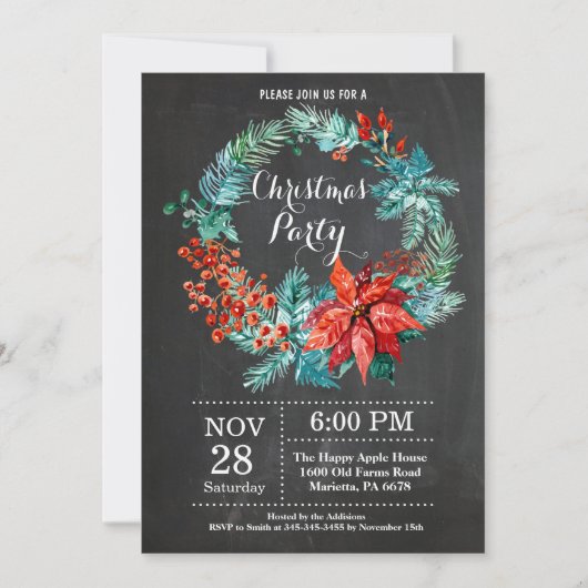 Kerstfeest Uitnodiging Bloemenkranz (Voorkant)