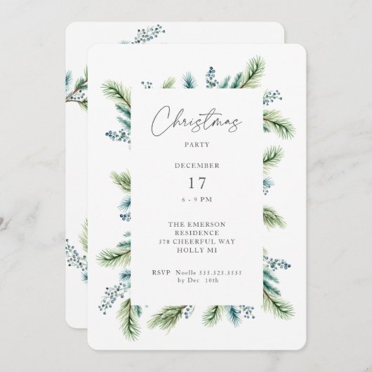 Kerstfeest uitnodiging Boho Spruce en Fir (Voorkant / Achterkant)