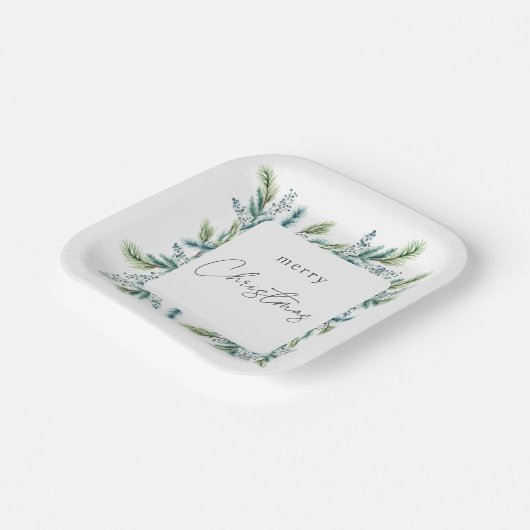 Kerstfeest uitnodiging Boho Spruce en Fir Papieren Bordje (Gebogen)