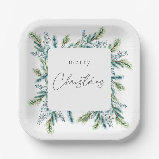 Kerstfeest uitnodiging Boho Spruce en Fir Papieren Bordje (Voorkant)