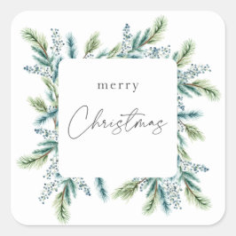Kerstfeest uitnodiging Boho Spruce en Fir Vierkante Sticker