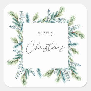 Kerstfeest uitnodiging Boho Spruce en Fir Vierkante Sticker