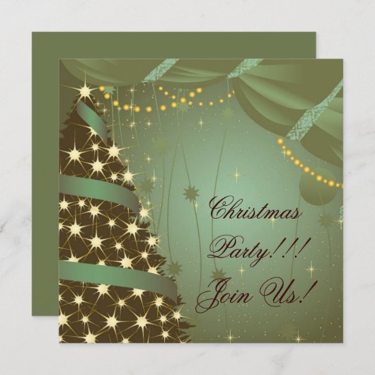 Kerstfeest Uitnodiging Boom en Gordijn (Voorkant / Achterkant)