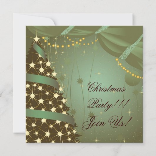 Kerstfeest Uitnodiging Boom en Gordijn (Voorkant)