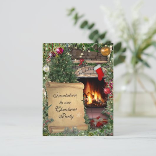 kerstfeest uitnodiging briefkaart (Staand voorkant)