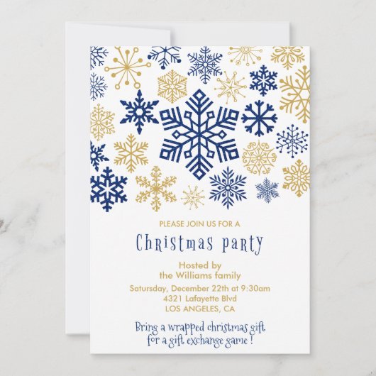 Kerstfeest Uitnodiging Chic Sneeuwvlokken (Voorkant)