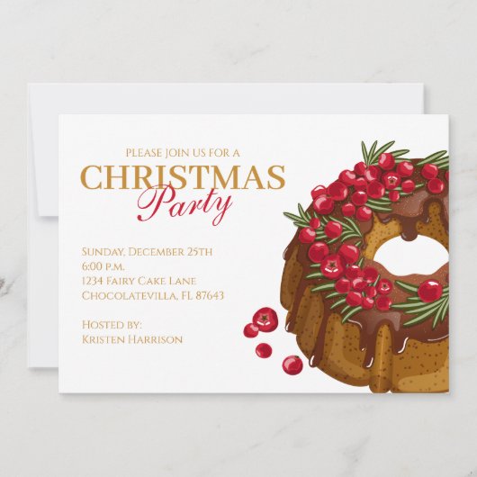 Kerstfeest Uitnodiging Cranberry Bundt Cake (Voorkant)