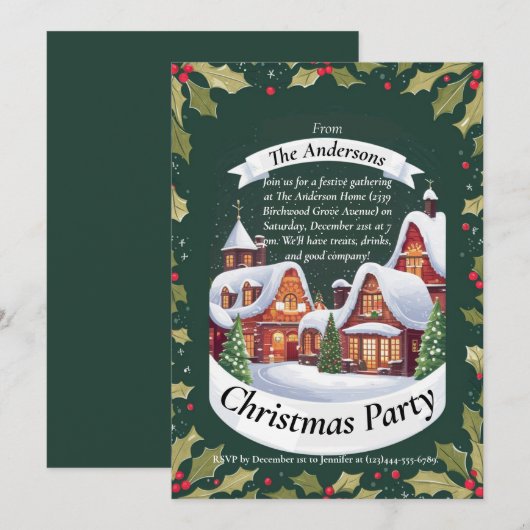 Kerstfeest Uitnodiging Cute Festief (Voorkant / Achterkant)