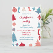 Kerstfeest Uitnodiging Cute Roze en Blauw (Staand voorkant)