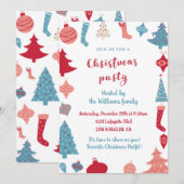 Kerstfeest Uitnodiging Cute Roze en Blauw (Voorkant / Achterkant)