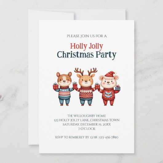 Kerstfeest Uitnodiging: een Kerstfeest vol vrolijk Feestdagenkaart (Voorkant)