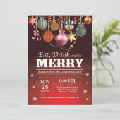 Kerstfeest Uitnodiging Eet Drink Vrolijk (Staand voorkant)