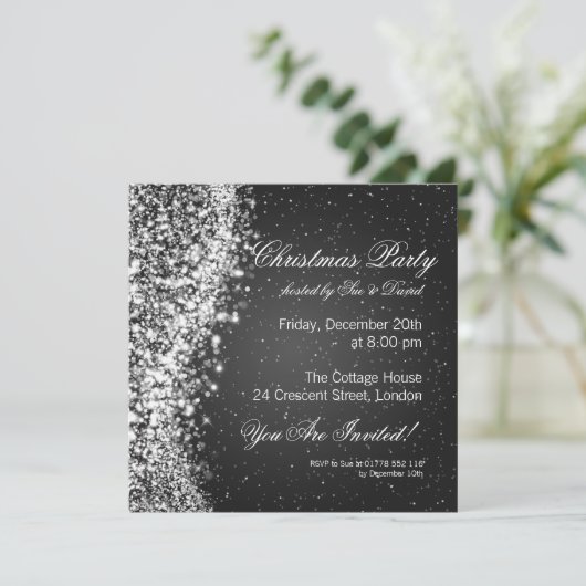 Kerstfeest Uitnodiging Elegant Sparkle Black (Staand voorkant)