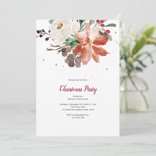 Kerstfeest Uitnodiging, Elegant, Vakantie Kaart (Staand voorkant)