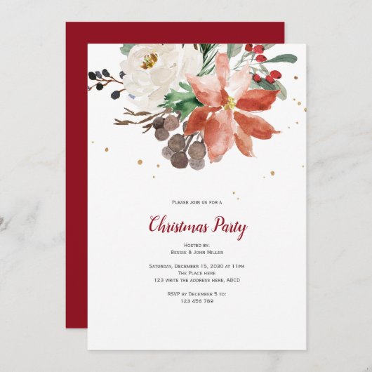 Kerstfeest Uitnodiging, Elegant, Vakantie Kaart (Voorkant / Achterkant)